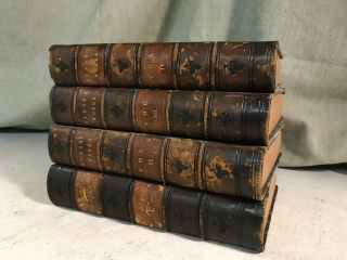 Of Lord Byron Antique Leather Bound Books Shabby Chic Farmhouse Rustic