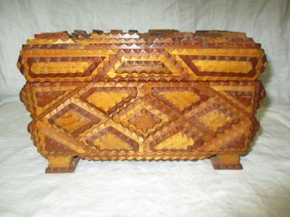 Primitive Folk Tramp Or Trench Art Pyramid Carved Box Wood Chest Trunk