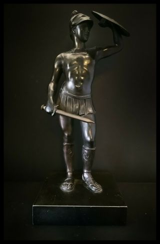 Quality Antique French Spelter Figure Of A Greek Warrior