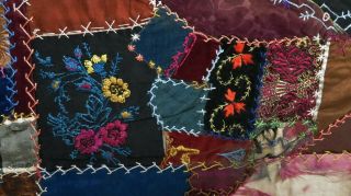 Antique Early 1900 ' s Velvet & Silk Embroidered Crazy Quilt - 75 