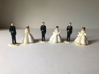 3 Pairs Vintage Plastic Small Wedding Cake Topper Bride & Groom