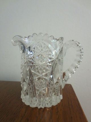 Vintage Cut Crystal Pinwheel Creamer Or Small Pitcher Applied Handle
