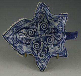 Antique Pottery Pearlware Blue Transfer Geometric Floral Pickle Dish 1820
