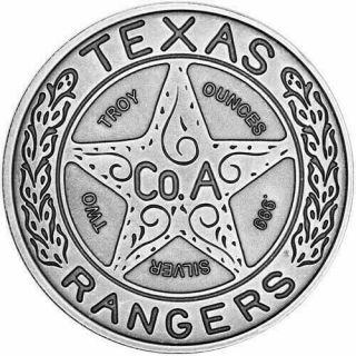 2 Oz Silver.  999 Fine Texas Rangers Mexico Border Badge Antique Patina Coin