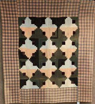 Antique Pa C 1890 - 1900 Log Cabin Quilt Double Sided Mennonite Solids Red