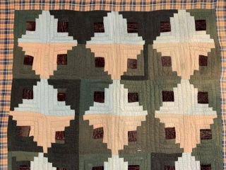 Antique PA c 1890 - 1900 Log Cabin QUILT Double Sided Mennonite SOLIDs RED 3