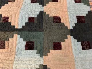 Antique PA c 1890 - 1900 Log Cabin QUILT Double Sided Mennonite SOLIDs RED 4