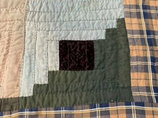 Antique PA c 1890 - 1900 Log Cabin QUILT Double Sided Mennonite SOLIDs RED 7