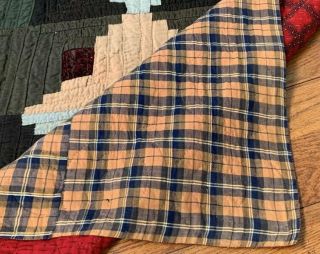 Antique PA c 1890 - 1900 Log Cabin QUILT Double Sided Mennonite SOLIDs RED 8