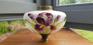 French Gilt Hand Painted Glass Oil Lamp Font 39mm Screw 21mm Hinks