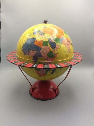 Vintage Tin Litho Globe Yellow And Red 8” Replogle Globes Inc