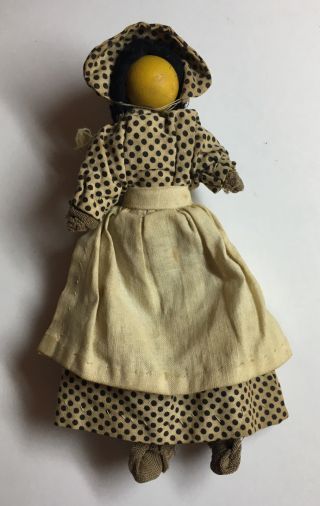 Vtg 1930s Handmade Pioneer Woman Doll Wire Frame Wooden Bead Polka Dot Dress Ook