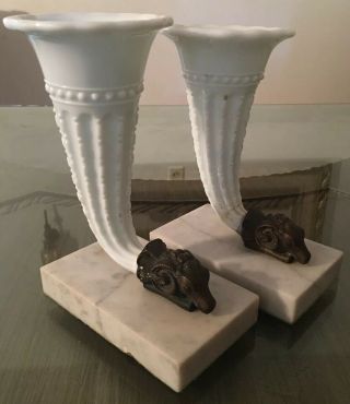 Antique Pair Ram Neoclassical English Regency Style Victorian Cornucopia Vases 2