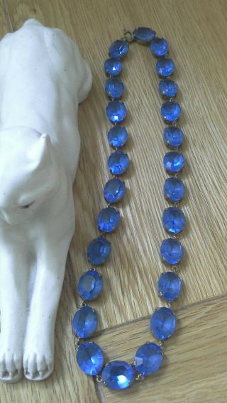 Vintage Antique Art Deco Claw Set Faceted Blue Glass 26 X Stone Necklace.