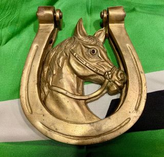 Vintage Large Brass Lucky Horse/horseshoe Door Knocker Equestrian