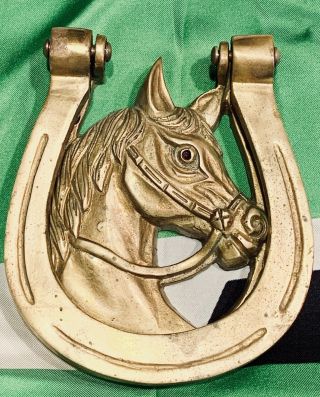 Vintage Large Brass Lucky Horse/Horseshoe Door Knocker Equestrian 5