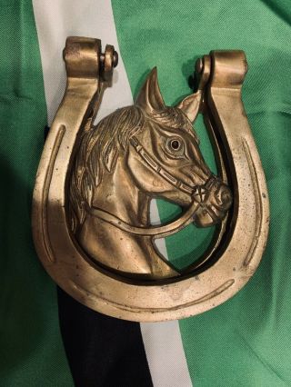 Vintage Large Brass Lucky Horse/Horseshoe Door Knocker Equestrian 7