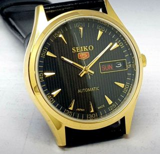 Sieko5 Automatic Men,  S Gold Plated Vintage Black Dial Made Japan Watch
