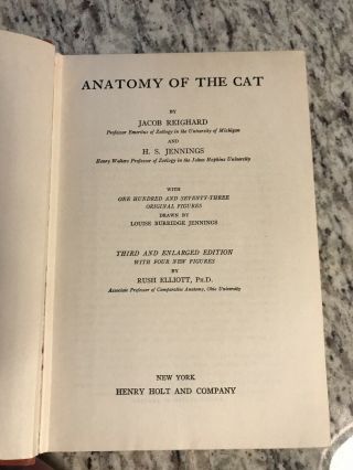 1951 Antique Animal Book " Anatomy Of The Cat "