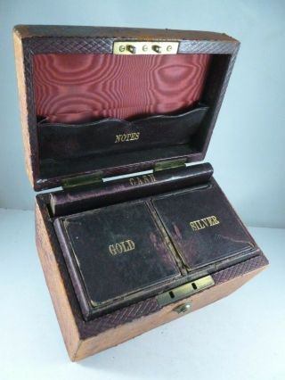 Antique Sectional Gold Silver Notes Edwardian Cash Box - Bramah Lock