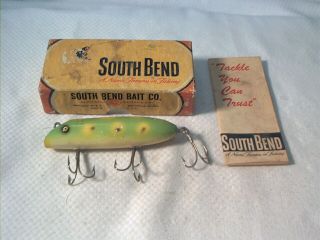 Vintage Old Wood Fishing Lure South Bend Bass Oreno Frog Spot W/ Box
