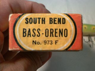 Vintage old wood fishing lure South Bend Bass Oreno Frog Spot w/ Box 2