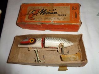 Vintage Martin Fish Lure Co.  Glass Eyed Split Body Salmon Lure Made Of Wood
