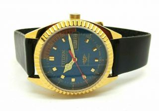 Vintage Citizen Automatic Gents Golden Plated Blue Dial Wrist Watch Run Order