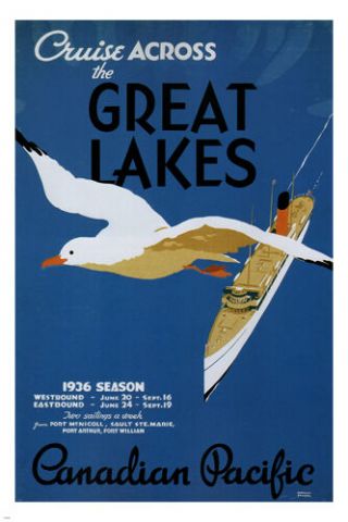 Cruise Across The Great Lakes Vintage Travel Poster Canada 1936 24x36 Rare