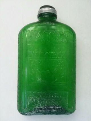Green Refrigerator Water Bottle Vtg Antique 1930s Owens Illinois 1 Qt W/ Cap
