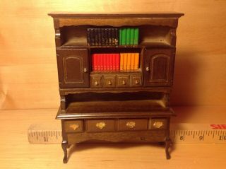 Vintage Miniature Dollhouse 1:12 Book Case Office Study With Books