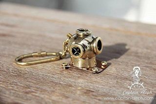 Old Antique Maritime Solid Brass Diving Diver ' s Helmet Key Ring Key Chain KC 02 2