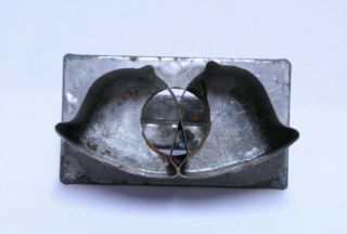 Antique Metal Tin Double Bell Cookie Cutter W Handle