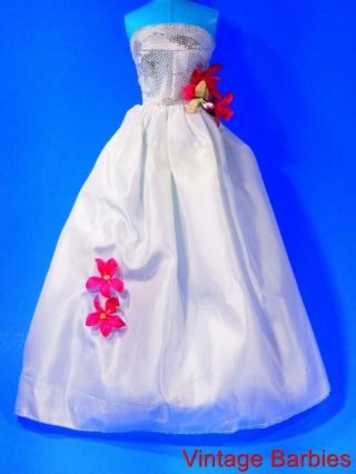 Barbie Doll Sized White Satin Gown / Dress Minty Vintage 1960 