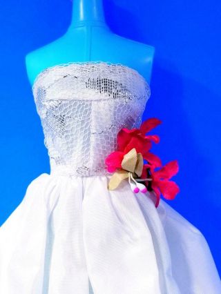 Barbie Doll Sized White Satin Gown / Dress MINTY Vintage 1960 ' s 5
