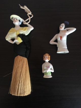 Old Antique German Porcelain Half Doll Whisk Broom Doll & Busts