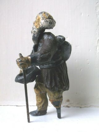 Rare Macabre Antique 19th C French Hand Painted Lead Coffin Wobbler Beggar Man