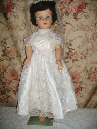 28 " Vintage Vinyl Egee Bride Doll With Shoes,  Gown,  Garter,  Nylons,  Stand Huge