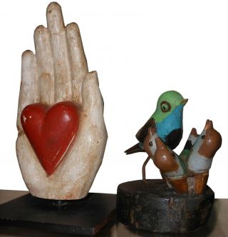 Aafa 1900s Small Antique Folk Art Hand Carved Polychrome Painted Bird Nest
