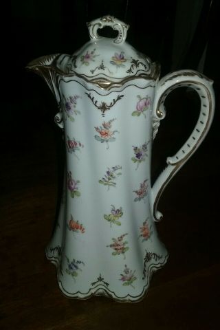 Antique Dresden Germany 24 Oz.  Hot Chocolate Pot With Floral Design -