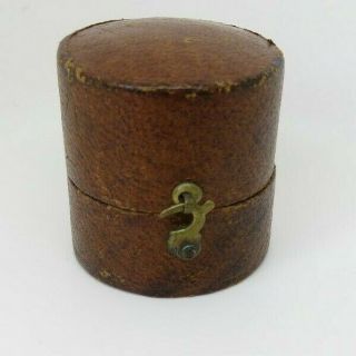 Antique Victorian Brown Tan Leather Drum Ring Box Brass Hook Cardiff Jeweller 