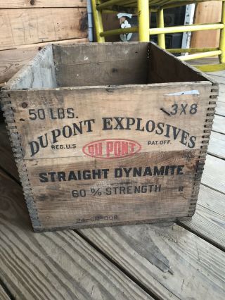 Dupont Straight Dynamite 50lb Wood Dovetailed Box Crate Danger High Explosives
