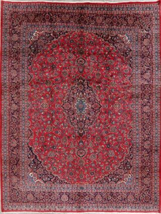 Vintage Traditional Floral Red Kashmar Oriental Area Rug Hand - Knotted Wool 10x13