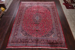 Vintage Traditional Floral RED Kashmar Oriental Area Rug Hand - Knotted WOOL 10x13 2