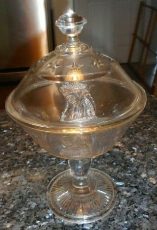 Antique Early American Pattern Glass " Actress " Compote W Lid