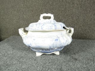 Oriental Pattern Staffordshire,  England Porcelain Tureen Antique Blue,  White