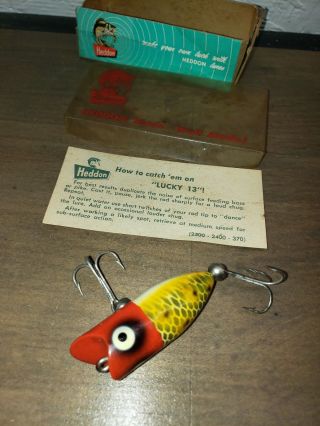 Vintage Heddon Tiny Lucky 13 Red Head Frog Fishing Lure