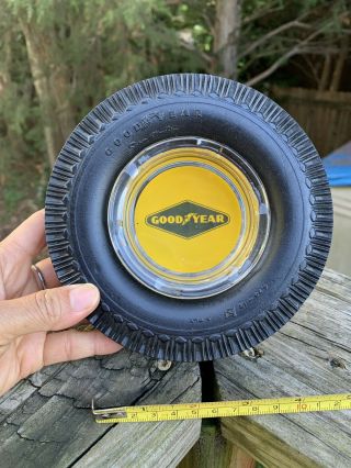 Antique Vintage Goodyear Tires Gas Station Rubber & Glass Ashtray Sign