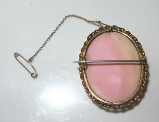 Vintage Estate Antique Victorian 9K Solid Gold Large Pink Shell Cameo Chain Pin 5