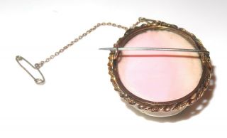 Vintage Estate Antique Victorian 9K Solid Gold Large Pink Shell Cameo Chain Pin 6